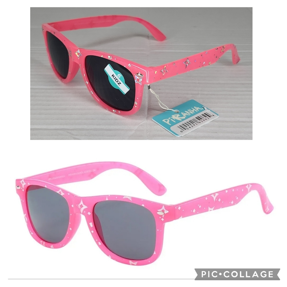 New Kidz Piranha 62062 Sugar Bubblegum Pink Stars Sparkle Sunglasses UVA UVB